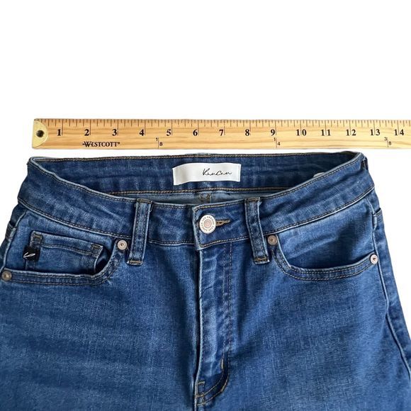 KanCan Womens Medium Wash Mid Rise Distressed Raw Hem Stretch Skinny Jeans 26 - Picture 6 of 8